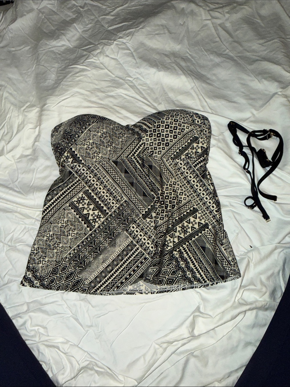 Black & Tan Printed Flutter Swim Tankini Top with Removable Straps